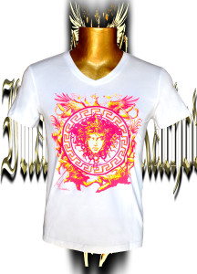 Victory Medusa. Fluo pink/yellow. screen print. Stretch cotton.Front