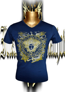 Victory Medusa. Gold/silver screen print. Stretch cotton.Front.